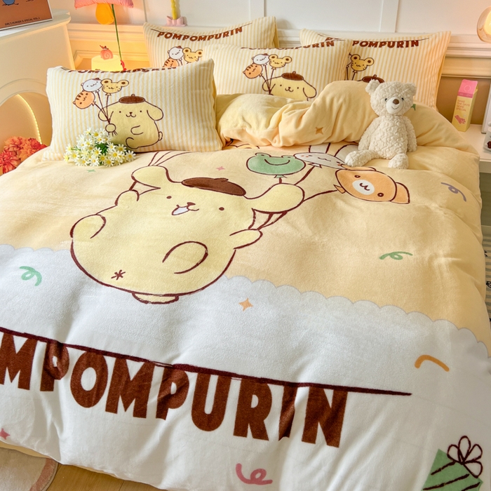 91家纺网 家纺一手货源 找家纺 妖妖家纺 2025新款高克重牛奶绒三丽鸥大版四件套 开心布丁狗