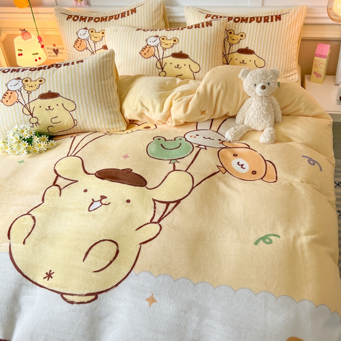 91家纺网 家纺一手货源 找家纺 妖妖家纺 2025新款高克重牛奶绒三丽鸥大版四件套 开心布丁狗