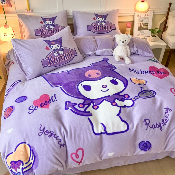 妖妖家纺 2025新款高克重牛奶绒三丽鸥大版四件套 库洛米大厨