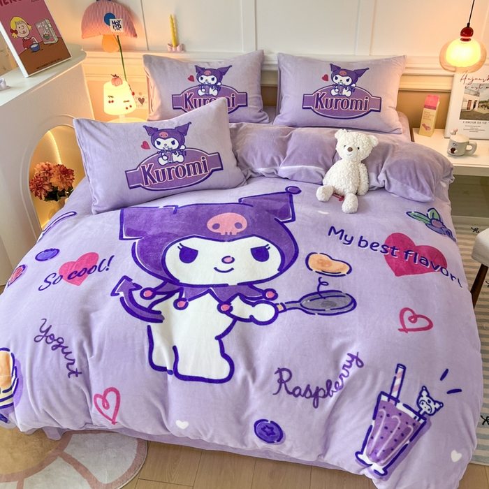 91家纺网 家纺一手货源 找家纺 妖妖家纺 2025新款高克重牛奶绒三丽鸥大版四件套 库洛米大厨