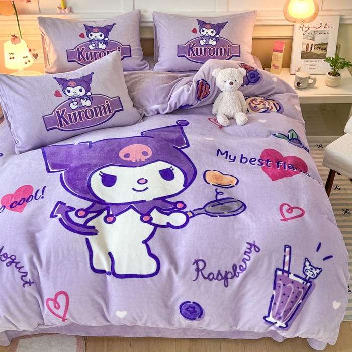 91家纺网 家纺一手货源 找家纺 妖妖家纺 2025新款高克重牛奶绒三丽鸥大版四件套 库洛米大厨