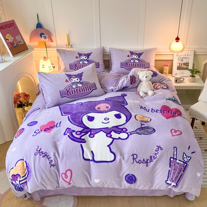 91家纺网 家纺一手货源 找家纺 妖妖家纺 2025新款高克重牛奶绒三丽鸥大版四件套 库洛米大厨