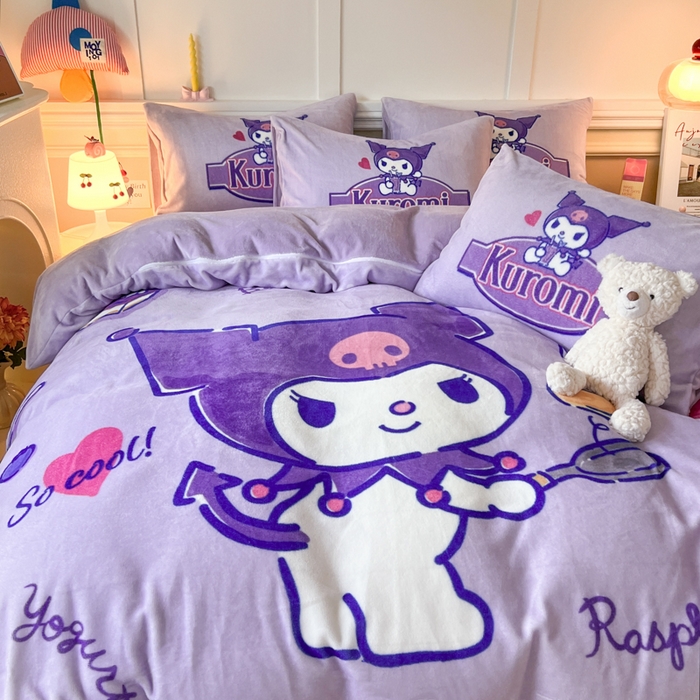 91家纺网 家纺一手货源 找家纺 妖妖家纺 2025新款高克重牛奶绒三丽鸥大版四件套 库洛米大厨