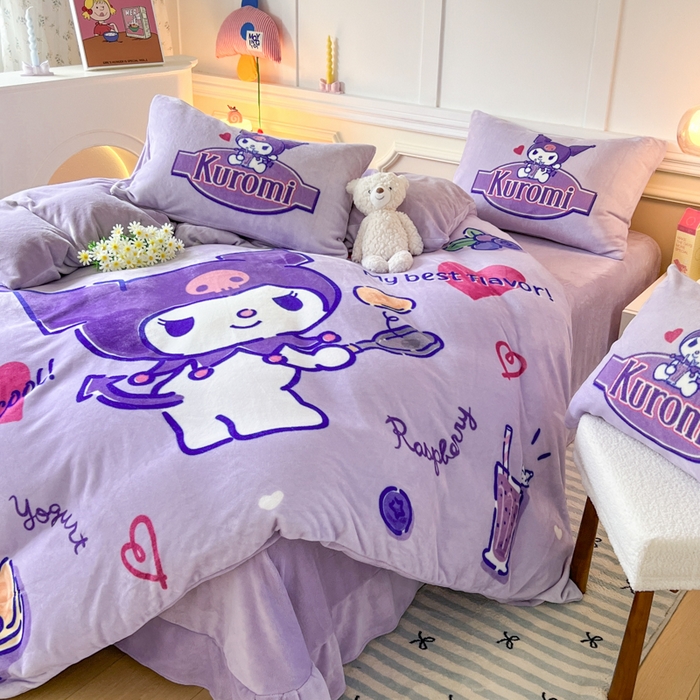 91家纺网 家纺一手货源 找家纺 妖妖家纺 2025新款高克重牛奶绒三丽鸥大版四件套 库洛米大厨