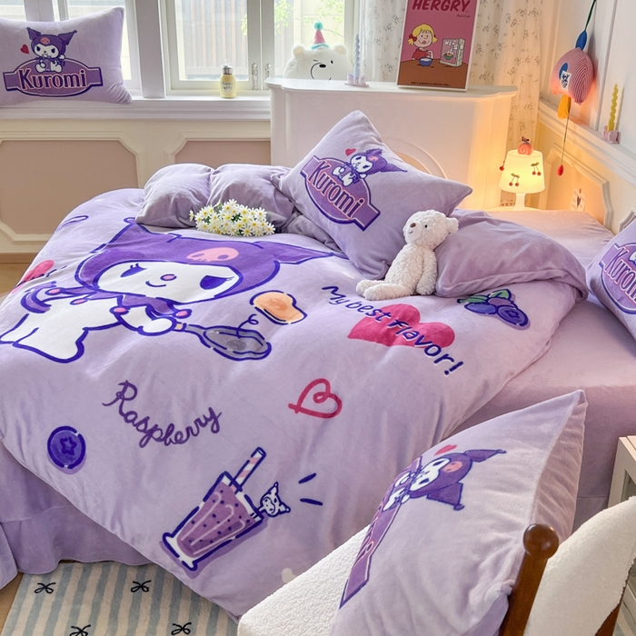 91家纺网 家纺一手货源 找家纺 妖妖家纺 2025新款高克重牛奶绒三丽鸥大版四件套 库洛米大厨