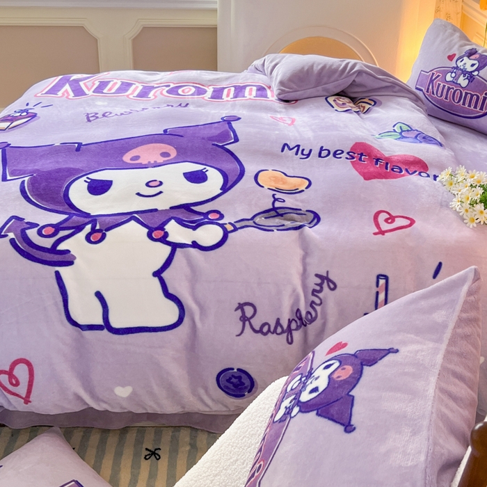 91家纺网 家纺一手货源 找家纺 妖妖家纺 2025新款高克重牛奶绒三丽鸥大版四件套 库洛米大厨