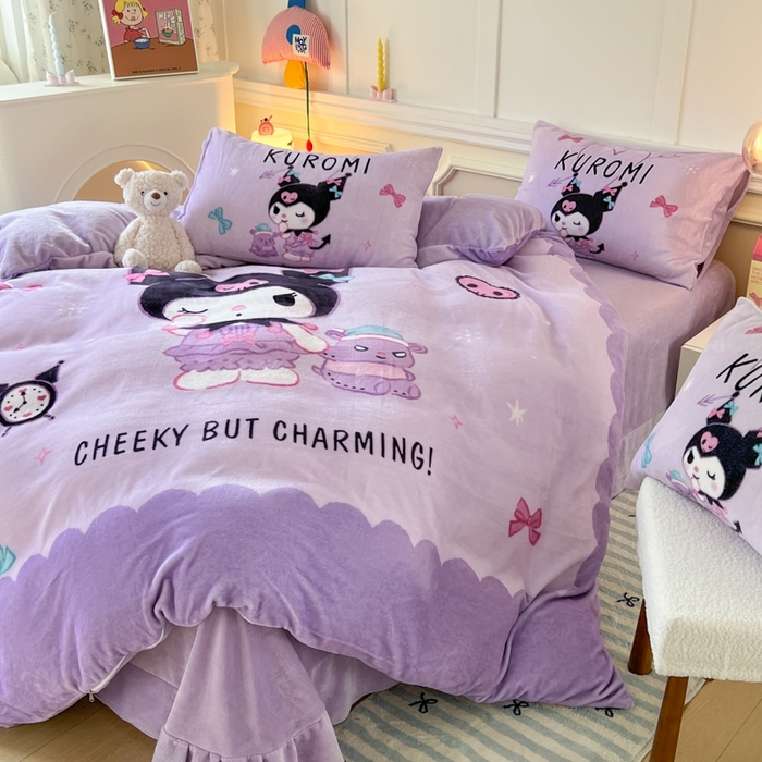 91家纺网 家纺一手货源 找家纺 妖妖家纺 2025新款高克重牛奶绒三丽鸥大版四件套 甜酷库洛米