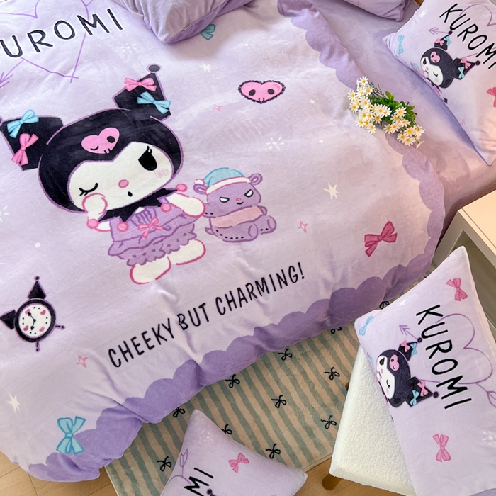 91家纺网 家纺一手货源 找家纺 妖妖家纺 2025新款高克重牛奶绒三丽鸥大版四件套 甜酷库洛米