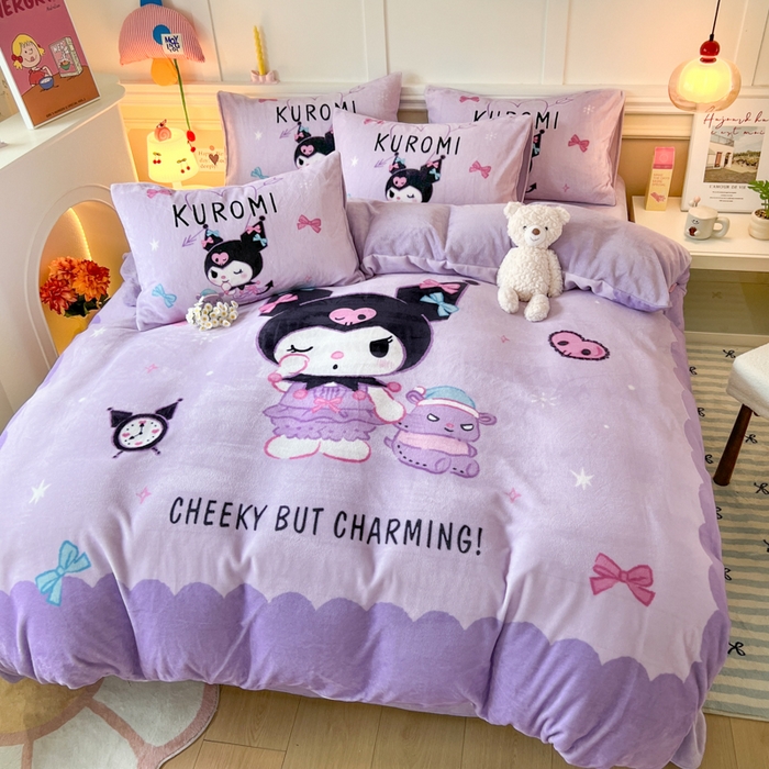 91家纺网 家纺一手货源 找家纺 妖妖家纺 2025新款高克重牛奶绒三丽鸥大版四件套 甜酷库洛米