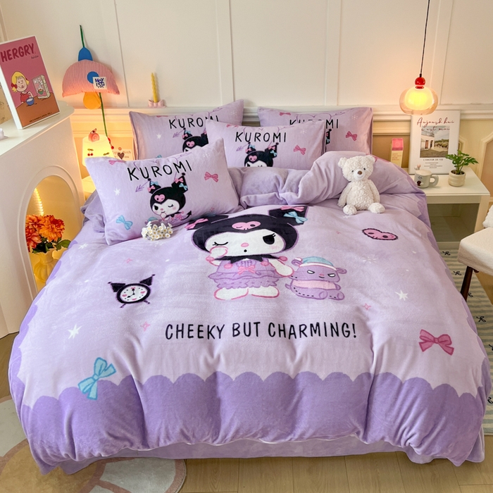 91家纺网 家纺一手货源 找家纺 妖妖家纺 2025新款高克重牛奶绒三丽鸥大版四件套 甜酷库洛米