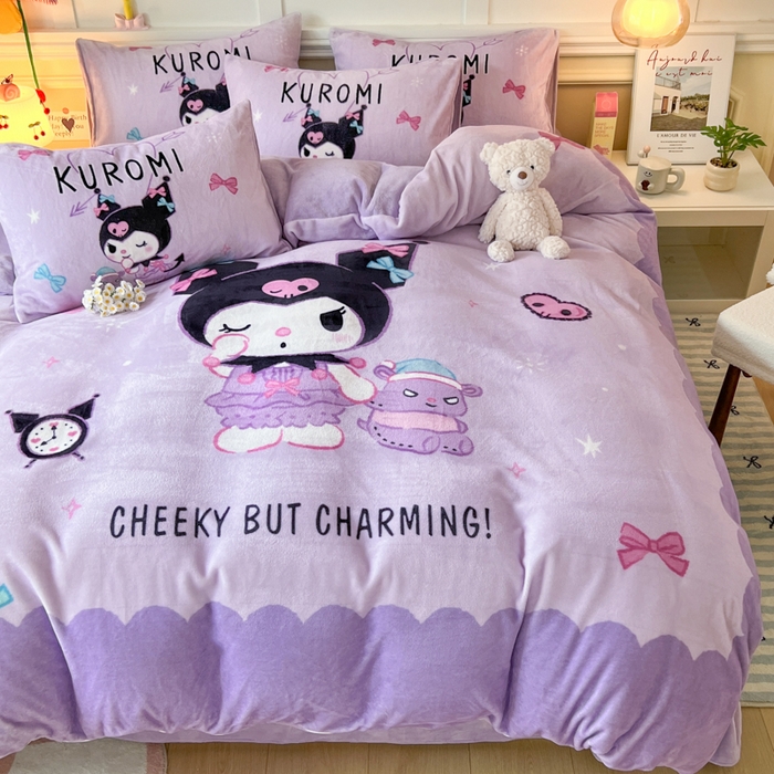 91家纺网 家纺一手货源 找家纺 妖妖家纺 2025新款高克重牛奶绒三丽鸥大版四件套 甜酷库洛米