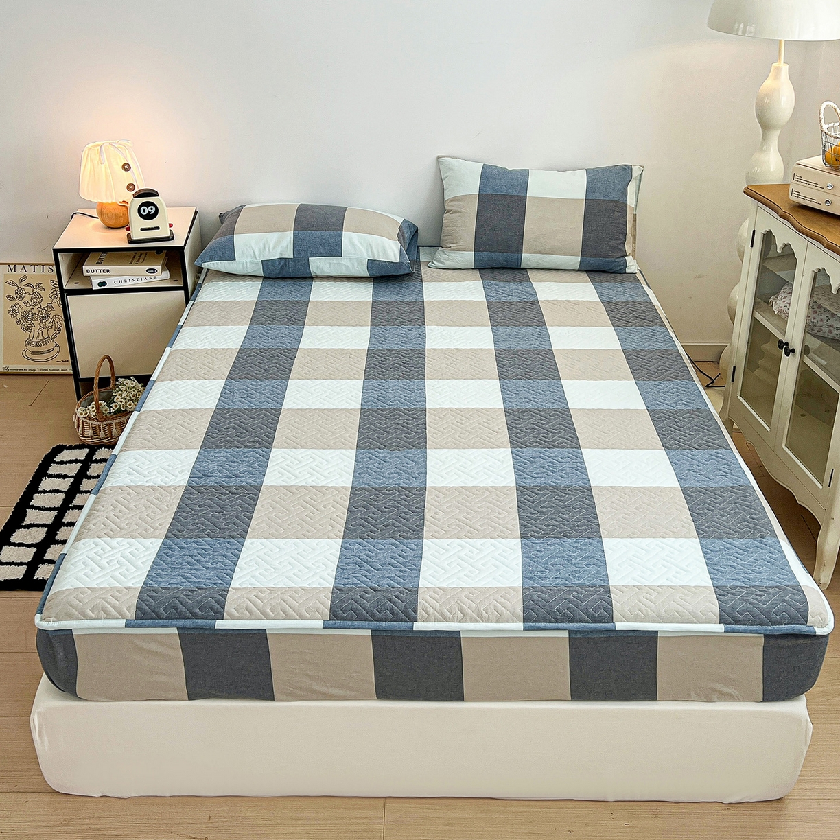 91家纺网 家纺一手货源 找家纺 （总）梦洋家纺 2025新款全棉色织水洗棉夹棉床笠