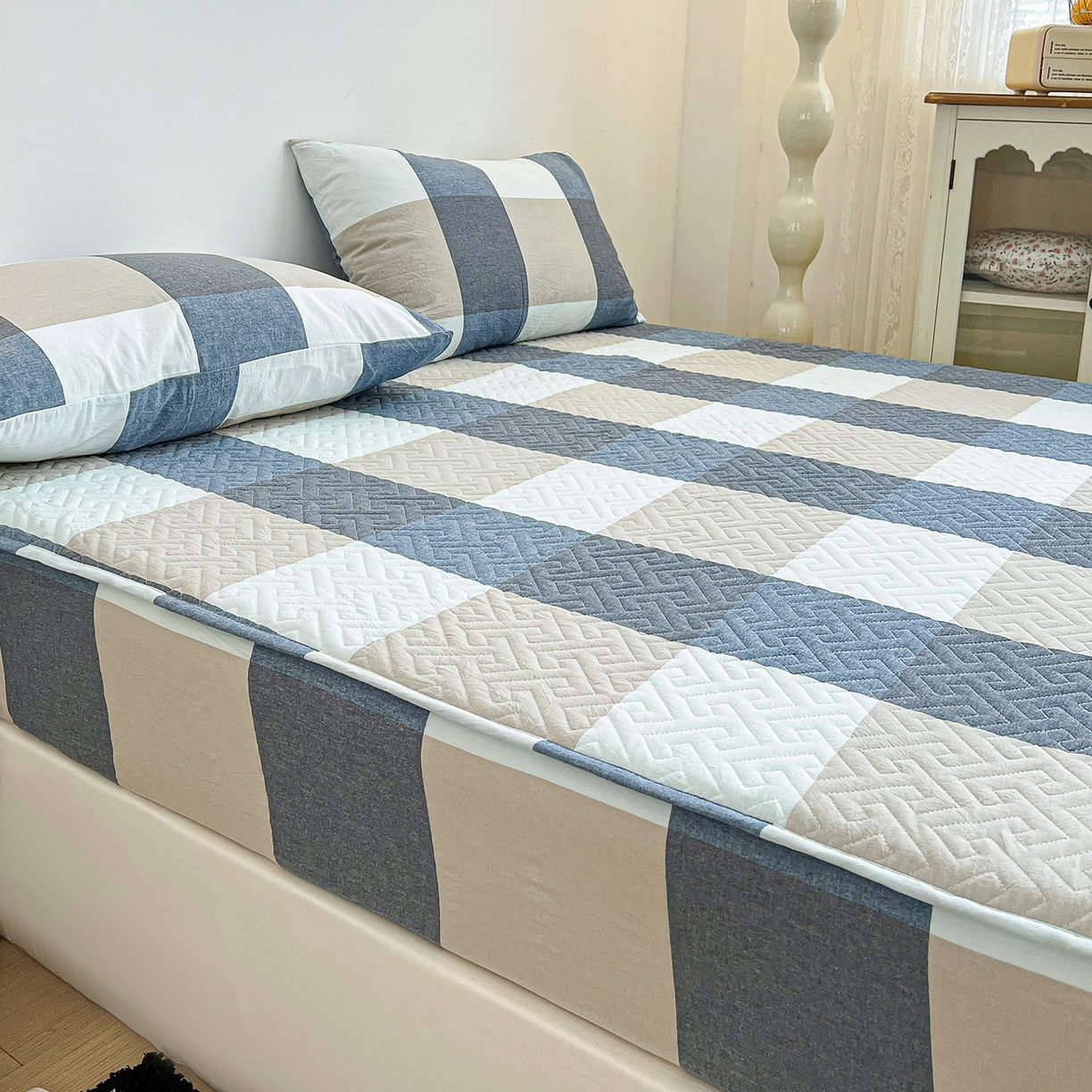 91家纺网 家纺一手货源 找家纺 （总）梦洋家纺 2025新款全棉色织水洗棉夹棉床笠