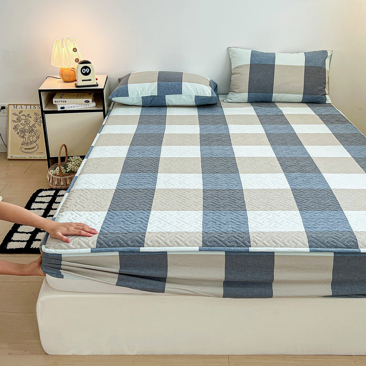 91家纺网 家纺一手货源 找家纺 （总）梦洋家纺 2025新款全棉色织水洗棉夹棉床笠