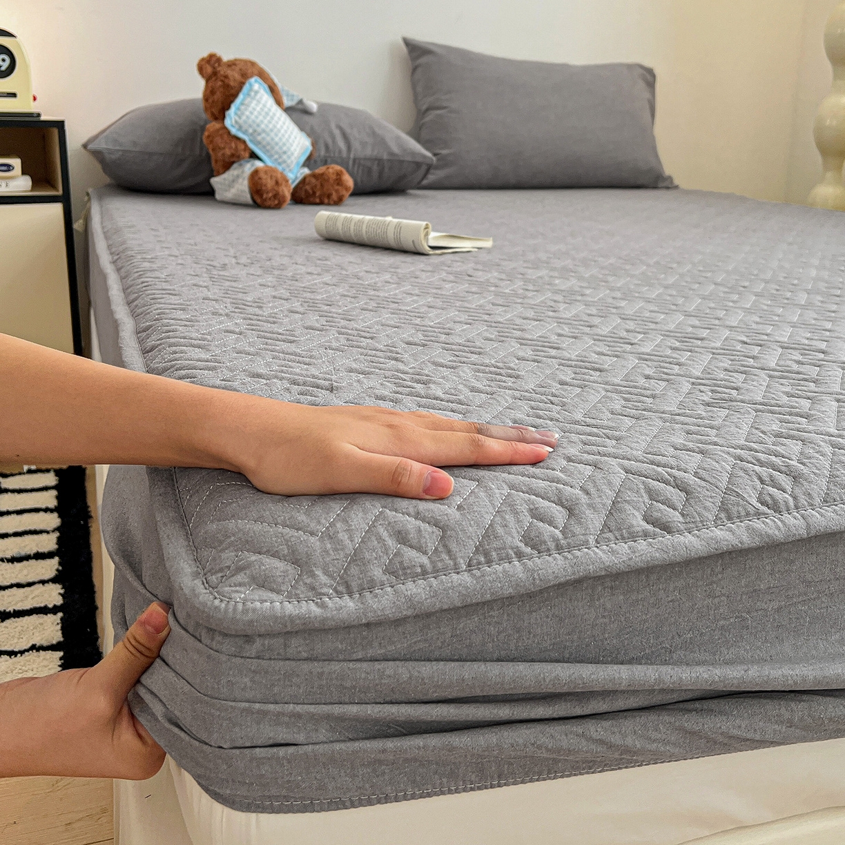 91家纺网 家纺一手货源 找家纺 （总）梦洋家纺 2025新款全棉色织水洗棉夹棉床笠