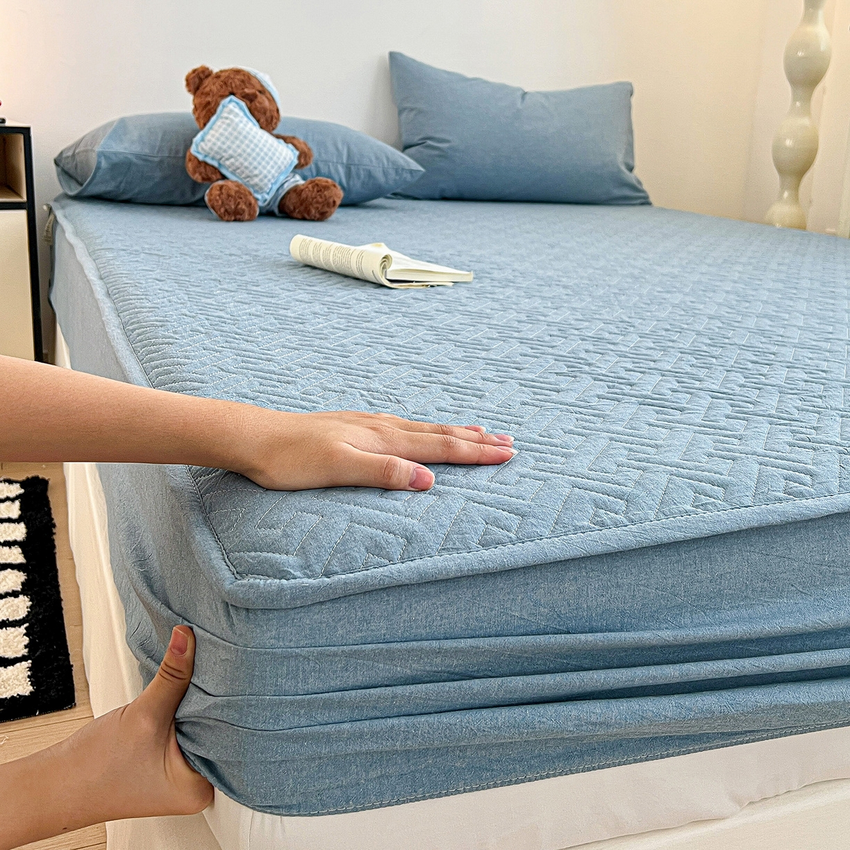 91家纺网 家纺一手货源 找家纺 （总）梦洋家纺 2025新款全棉色织水洗棉夹棉床笠