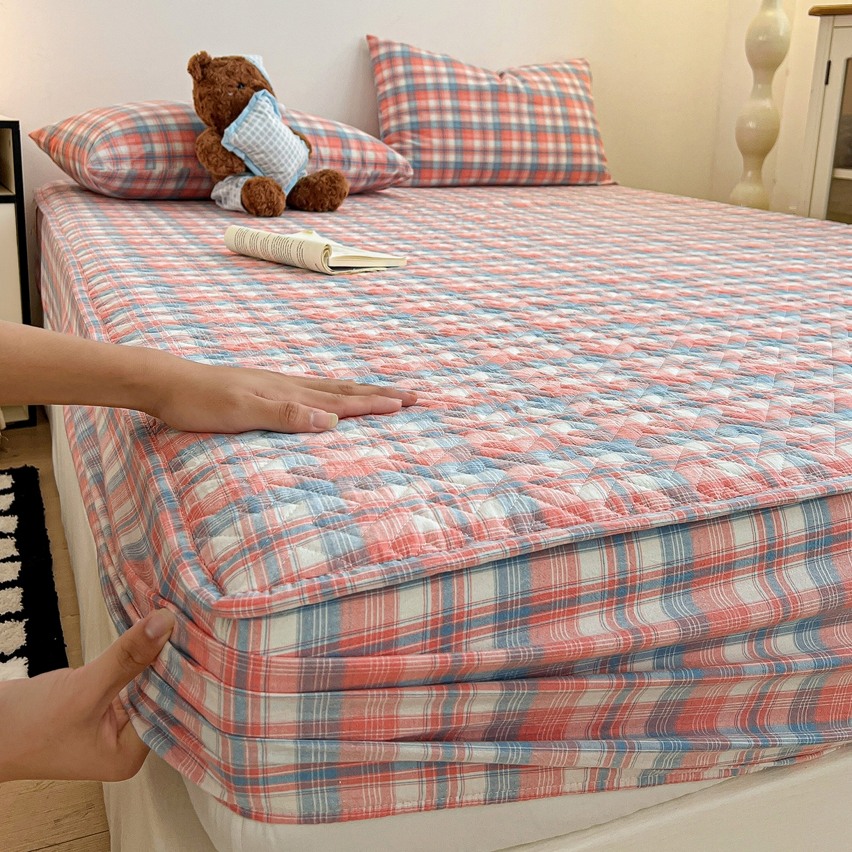 91家纺网 家纺一手货源 找家纺 （总）梦洋家纺 2025新款全棉色织水洗棉夹棉床笠