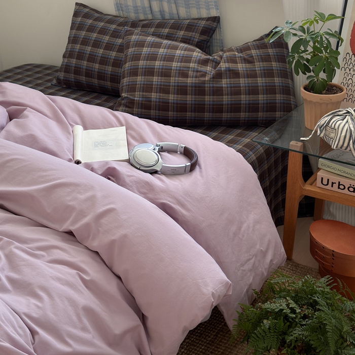 91家纺网 家纺一手货源 找家纺 （总）良品汇馆 2025【水洗棉混搭格子四件套】混搭纯色格子学生民宿床品套件格纹