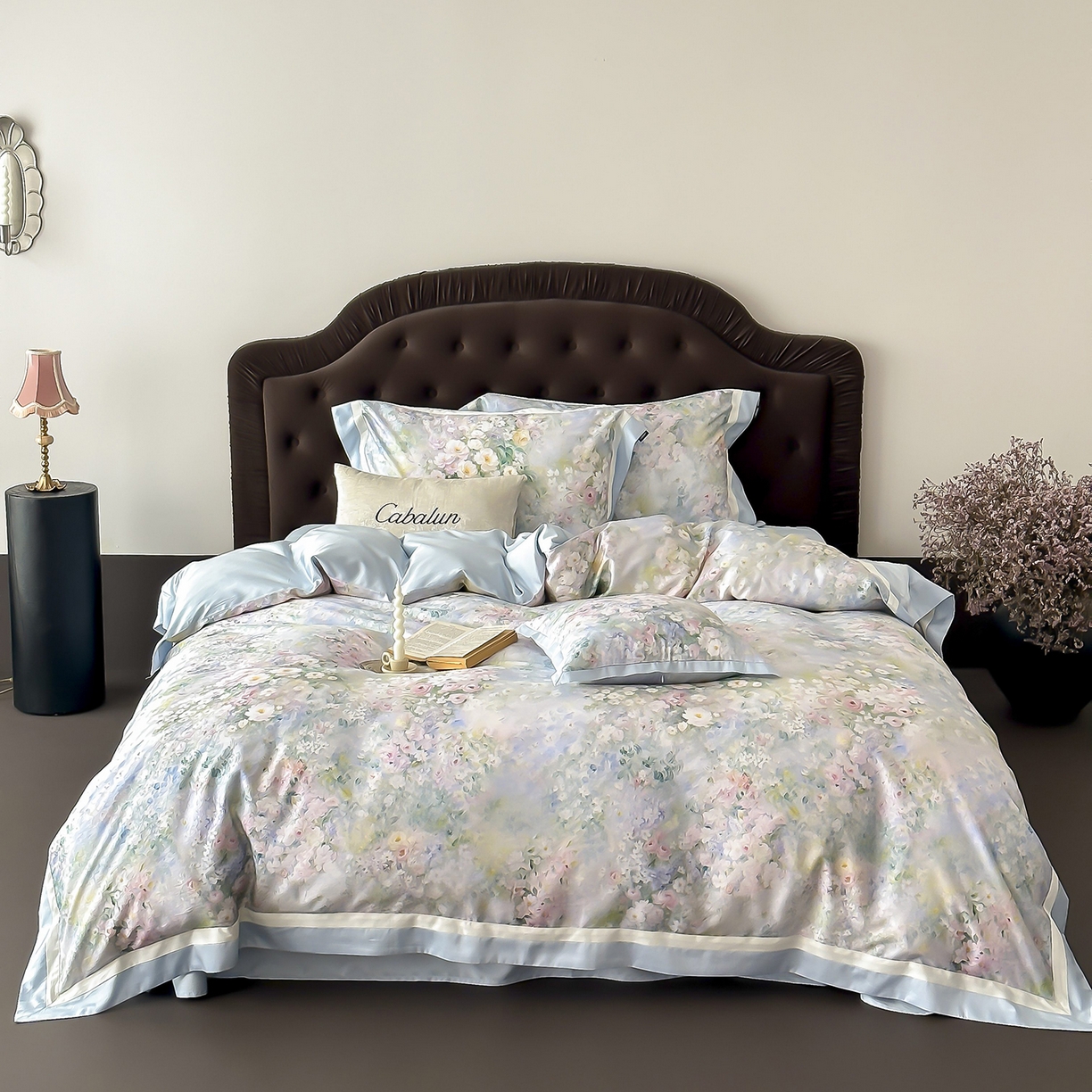 卡巴伦家纺 2025新款超细旦天丝棉数码印花四件套-花卉（控价328） 晨曦-纯净蓝