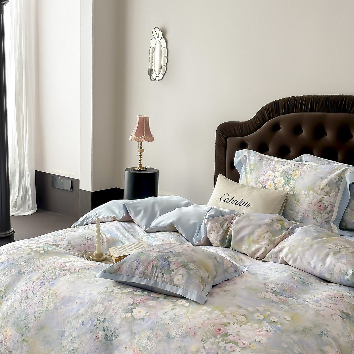 91家纺网 家纺一手货源 找家纺 卡巴伦家纺 2025新款超细旦天丝棉数码印花四件套-花卉（控价328） 晨曦-纯净蓝