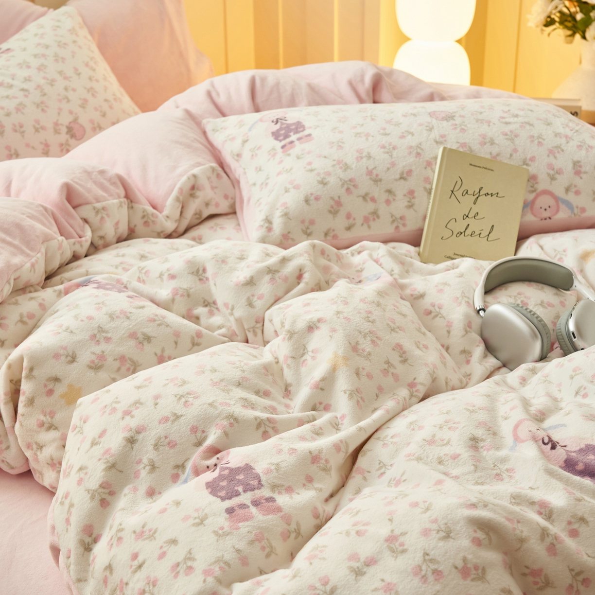 91家纺网 家纺一手货源 找家纺 晨曦家纺 2025新款加厚230克双面牛奶绒卡通可爱法兰绒四件套 兔女孩