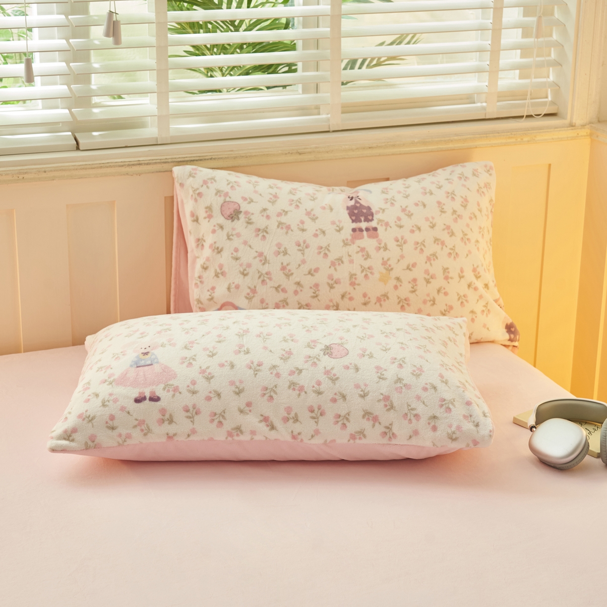 91家纺网 家纺一手货源 找家纺 晨曦家纺 2025新款加厚230克双面牛奶绒卡通可爱法兰绒四件套 兔女孩