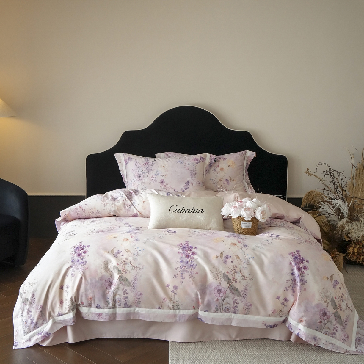 卡巴伦家纺 2025新款50S超细旦全棉数码印花款四件套（控价298） 花晨月夕-温柔粉-风格一