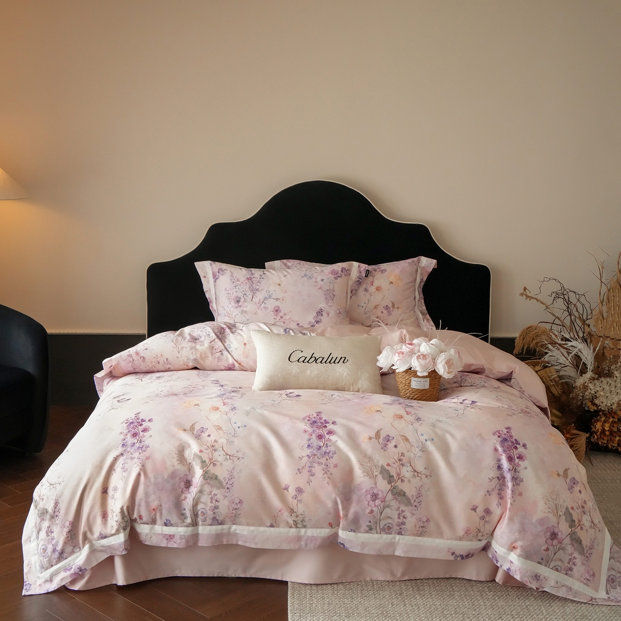 卡巴伦家纺 2025新款50S超细旦全棉数码印花款四件套（控价298） 花晨月夕-温柔粉风格二