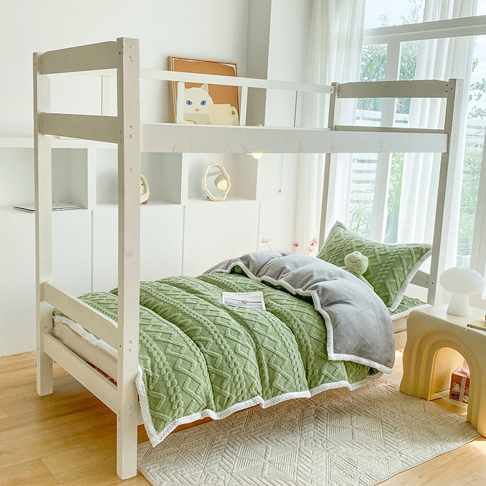 91家纺网 家纺一手货源 找家纺 凌云家纺 2025新品学生宿舍牛奶绒床褥三件套加厚塔芙绒夹棉保暖 茶绿色