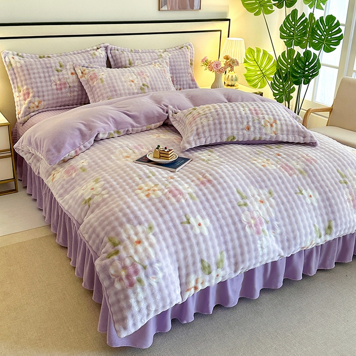 91家纺网 家纺一手货源 找家纺 （总）富缦庭 2025新款泡泡牛奶绒床盖款四件套