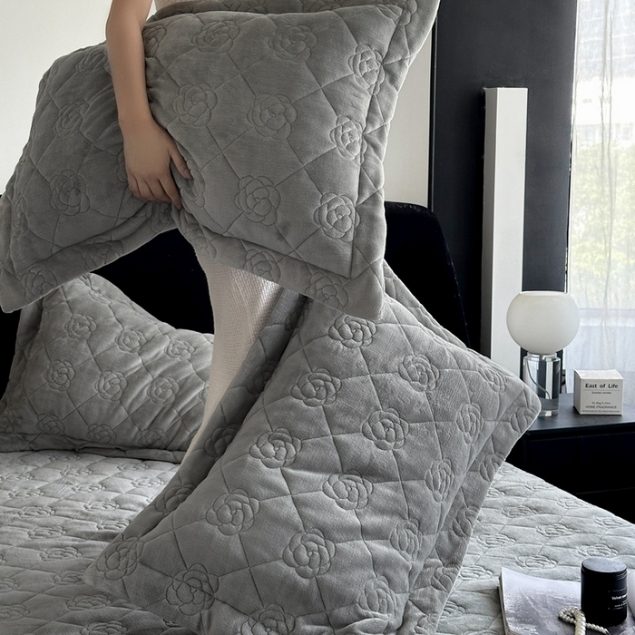 91家纺网 家纺一手货源 找家纺 7V 2025新款牛奶绒床笠 浅灰