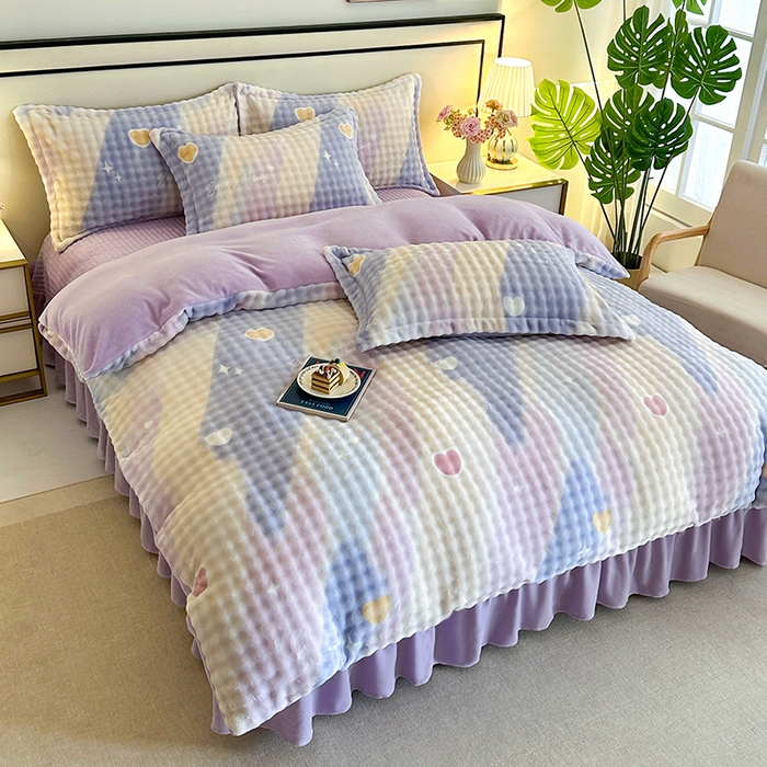 91家纺网 家纺一手货源 找家纺 （总）富缦庭 2025新款泡泡牛奶绒床盖款四件套