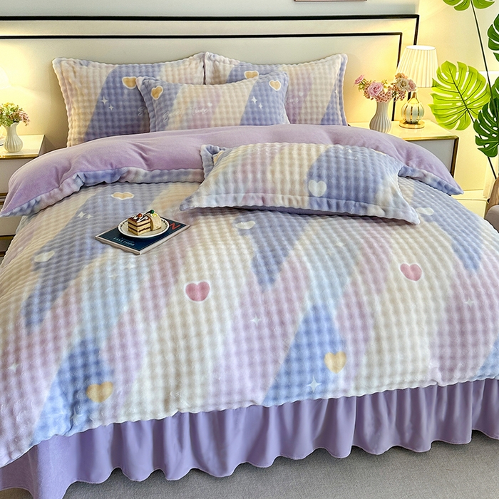 91家纺网 家纺一手货源 找家纺 （总）富缦庭 2025新款泡泡牛奶绒床盖款四件套