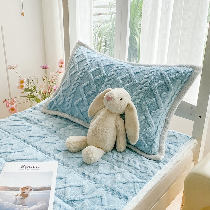 91家纺网 家纺一手货源 找家纺 凌云家纺 2025新品学生宿舍牛奶绒床褥三件套加厚塔芙绒夹棉保暖 天蓝色