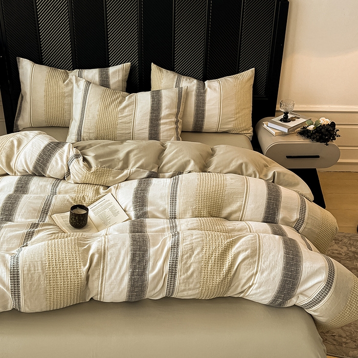 良品汇馆 2025【全棉磨毛60S色织提花四件套】60S大提花四件套秋冬纯棉民宿 丝序-浅茶灰