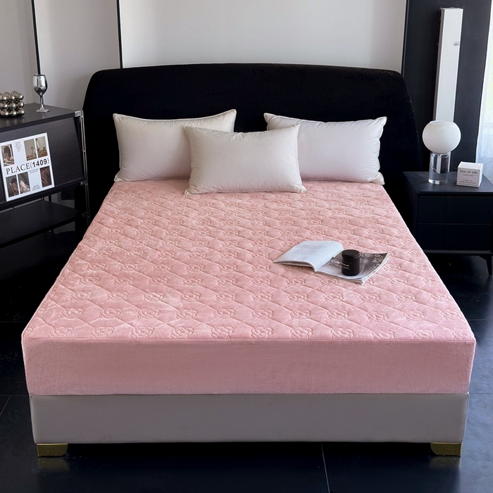 91家纺网 家纺一手货源 找家纺 7V 2025新款牛奶绒床笠 藕粉