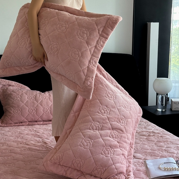 91家纺网 家纺一手货源 找家纺 7V 2025新款牛奶绒床笠 藕粉