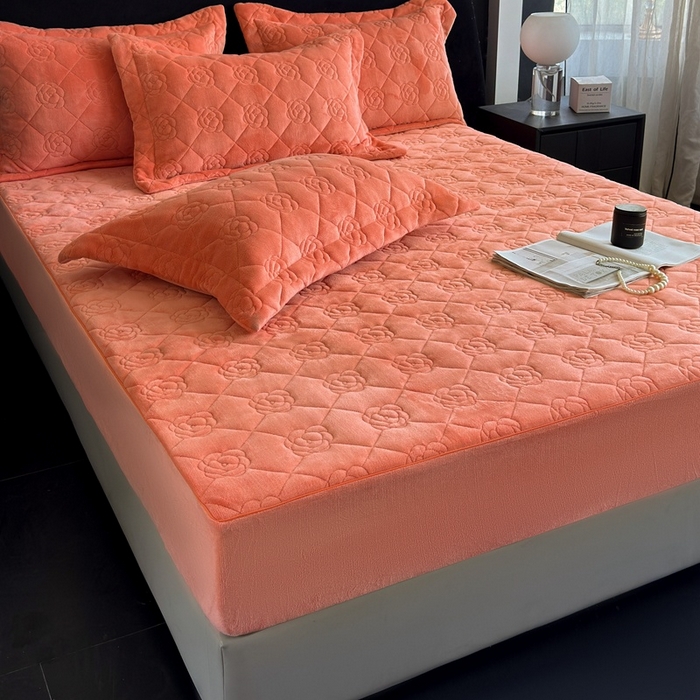 91家纺网 家纺一手货源 找家纺 7V 2025新款牛奶绒床笠 奶桔