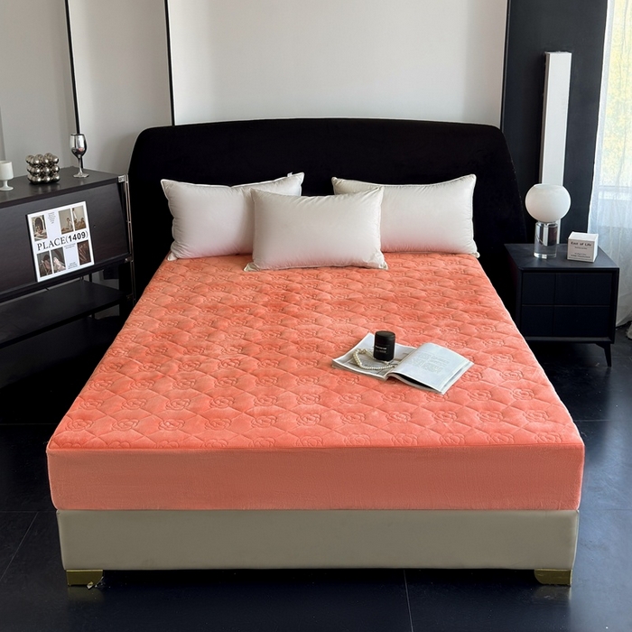 91家纺网 家纺一手货源 找家纺 7V 2025新款牛奶绒床笠 奶桔