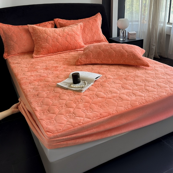 91家纺网 家纺一手货源 找家纺 7V 2025新款牛奶绒床笠 奶桔