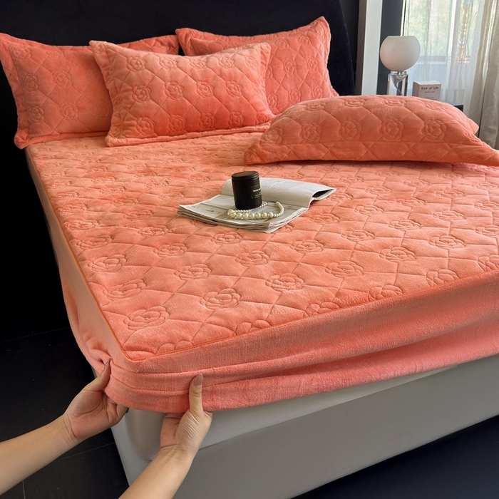 91家纺网 家纺一手货源 找家纺 7V 2025新款牛奶绒床笠 奶桔