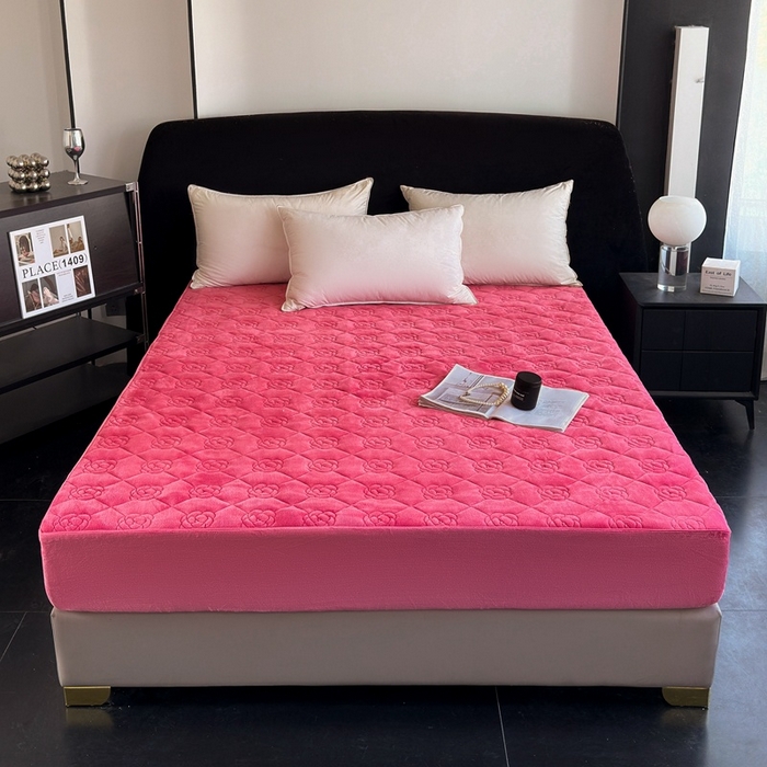 91家纺网 家纺一手货源 找家纺 7V 2025新款牛奶绒床笠 豆沙