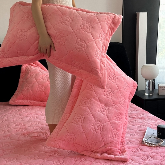 91家纺网 家纺一手货源 找家纺 7V 2025新款牛奶绒床笠 浅粉