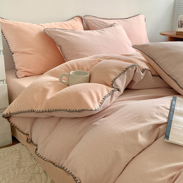 91家纺网 家纺一手货源 找家纺 良品汇馆 2025【牛奶绒秋冬棉加绒四件套】棉加绒四件套保暖加厚绒布床品件套 棉加绒条粉