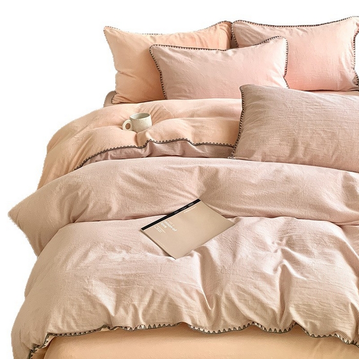 91家纺网 家纺一手货源 找家纺 良品汇馆 2025【牛奶绒秋冬棉加绒四件套】棉加绒四件套保暖加厚绒布床品件套 棉加绒条粉