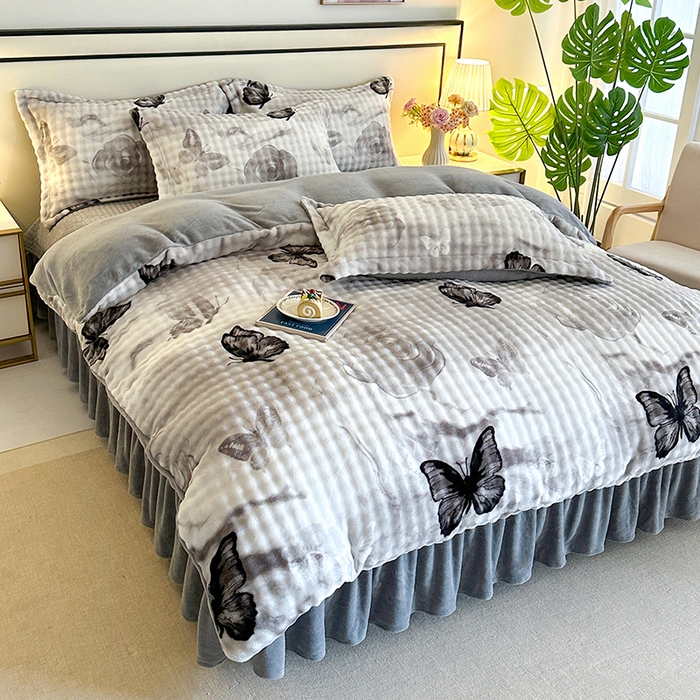 富缦庭 2025新款泡泡牛奶绒床盖款四件套 蝴蝶花开