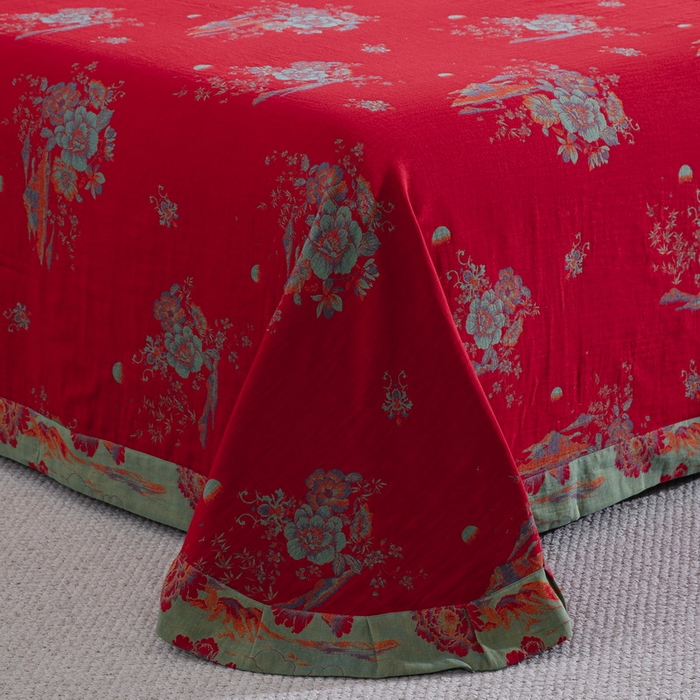 91家纺网 家纺一手货源 找家纺 鲁爱 2025新款大版色织提花全棉双层纱四件套 西厢记-红