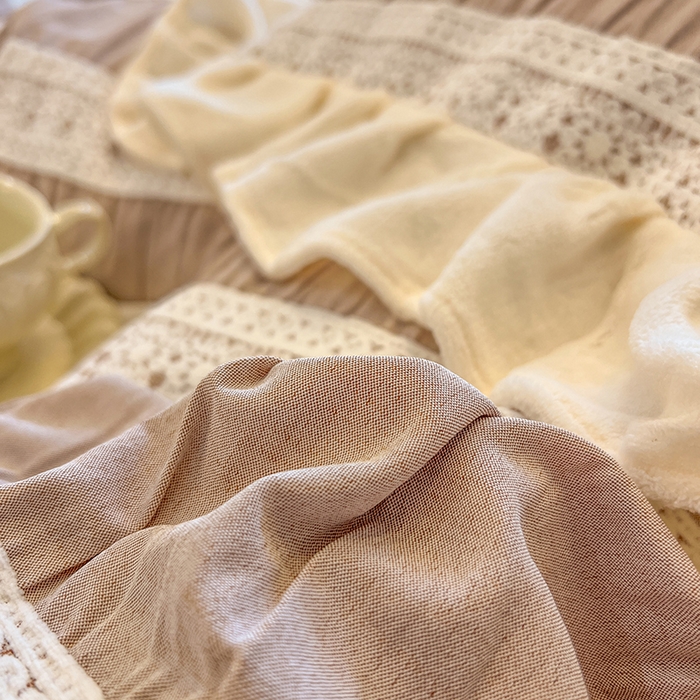 91家纺网 家纺一手货源 找家纺 网红馆（ck家纺） 2025新款色织提花牛奶绒床裙四件套-洛丽塔系列 洛丽塔-豆沙