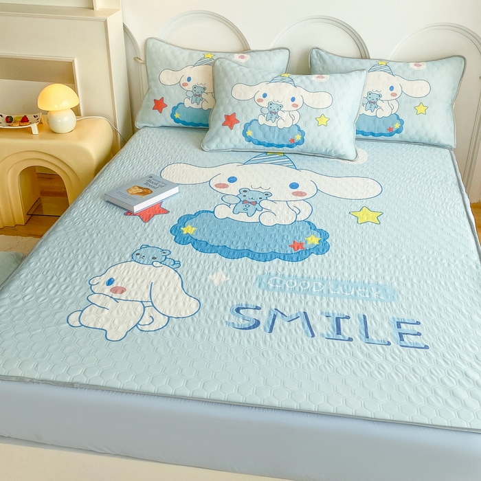 91家纺网 家纺一手货源 找家纺 一电 2025新款牛奶丝凉席床笠可水洗凉感丝凉席学生宿舍单人裸睡空调席-系列二 小熊玉桂狗