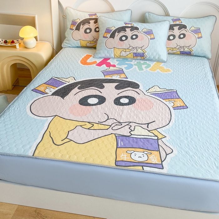 91家纺网 家纺一手货源 找家纺 一电 2025新款牛奶丝凉席床笠可水洗凉感丝凉席学生宿舍单人裸睡空调席-系列二 奶茶小新